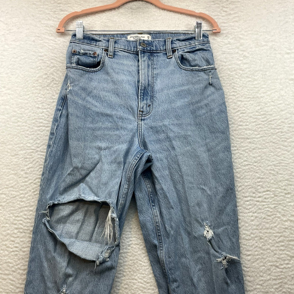 Abercrombie Fitch Jeans Womens 8 Long Blue 90s Straight Ultra High Rise Thrashed - Picture 4 of 13